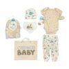 Ajuar de 8 piezas para bebé recién nacido con estampados de jirafas y elefantes en tonos beige