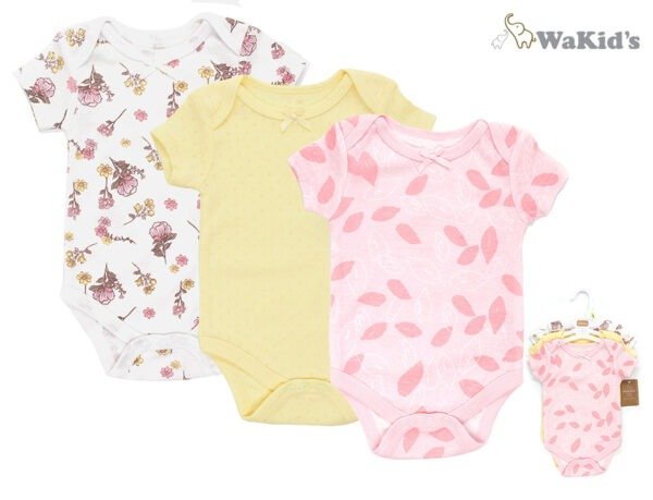Set de 3 bodys florales y colores pastel para bebé, algodón suave y transpirable.