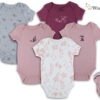 Set de 5 bodys rosados y estampados para bebé, con diseños florales, bordados y lisos