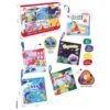Set de libros de tela educativos para bebés con temáticas de frutas, animales, espacio, jungla y transporte.