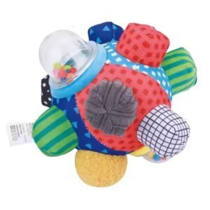 Puff Sensorial multicolor para bebés con texturas, sonidos y formas de estimulación temprana.