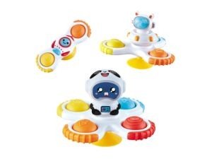 Spinner Space juguete sensorial interactivo para bebés con ventosas y formas de colores.