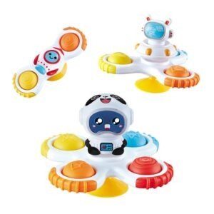 Spinner Space juguete sensorial interactivo para bebés con ventosas y formas de colores.